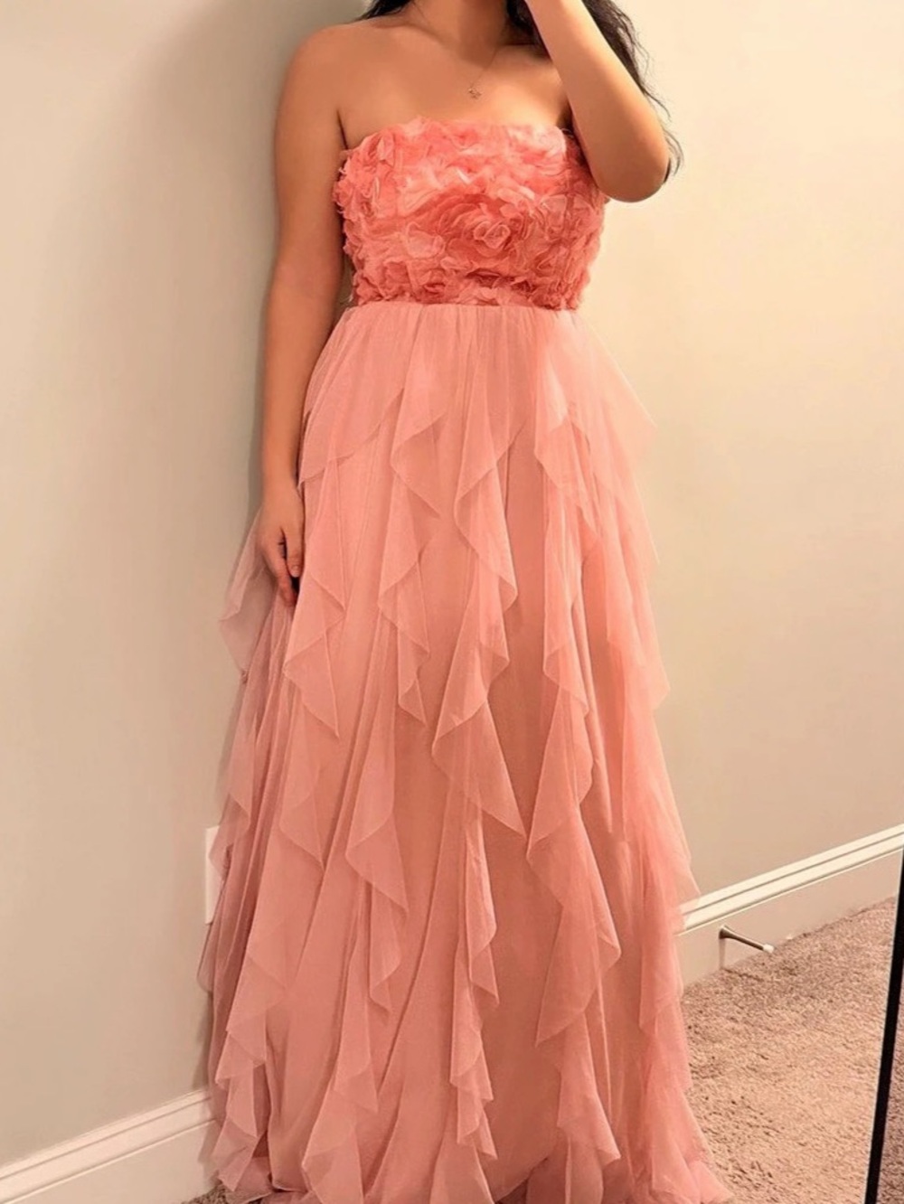 Speechless Rosette Bodice Tiered Tulle Maxi Dress Pink Size 7